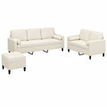 Elegante 3-teilige Samt-Sofagarnitur in Creme – Bequemes Wohnzimmerset mit 2-Sitzer, 3-Sitzer und Hocker – Stabiler Metall- und Sperrholzrahmen