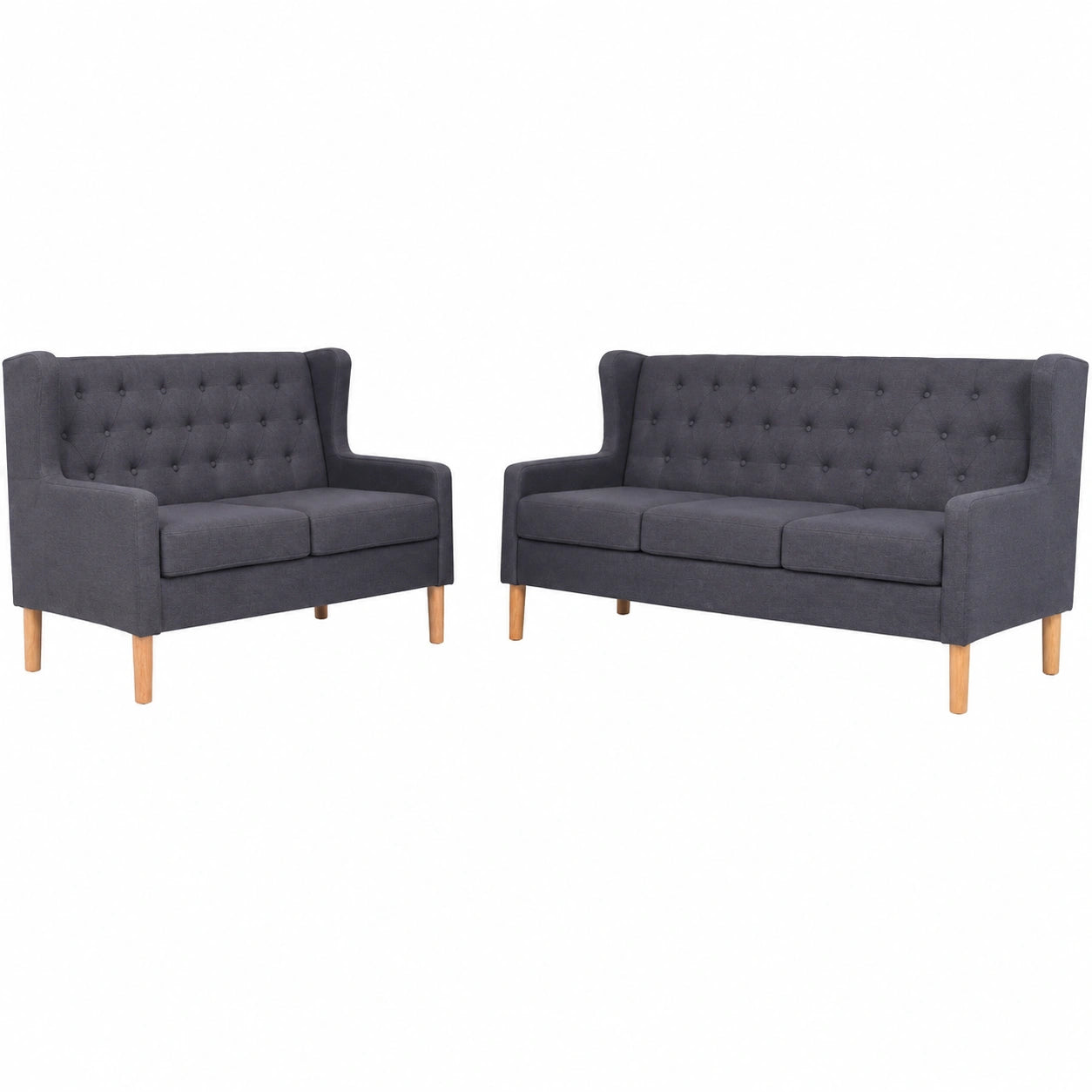 Modernes 2-teiliges Sofa-Set aus Stoff in Grau mit Holzrahmen, 2-Sitzer und 3-Sitzer, bequemes Wohnzimmermöbel