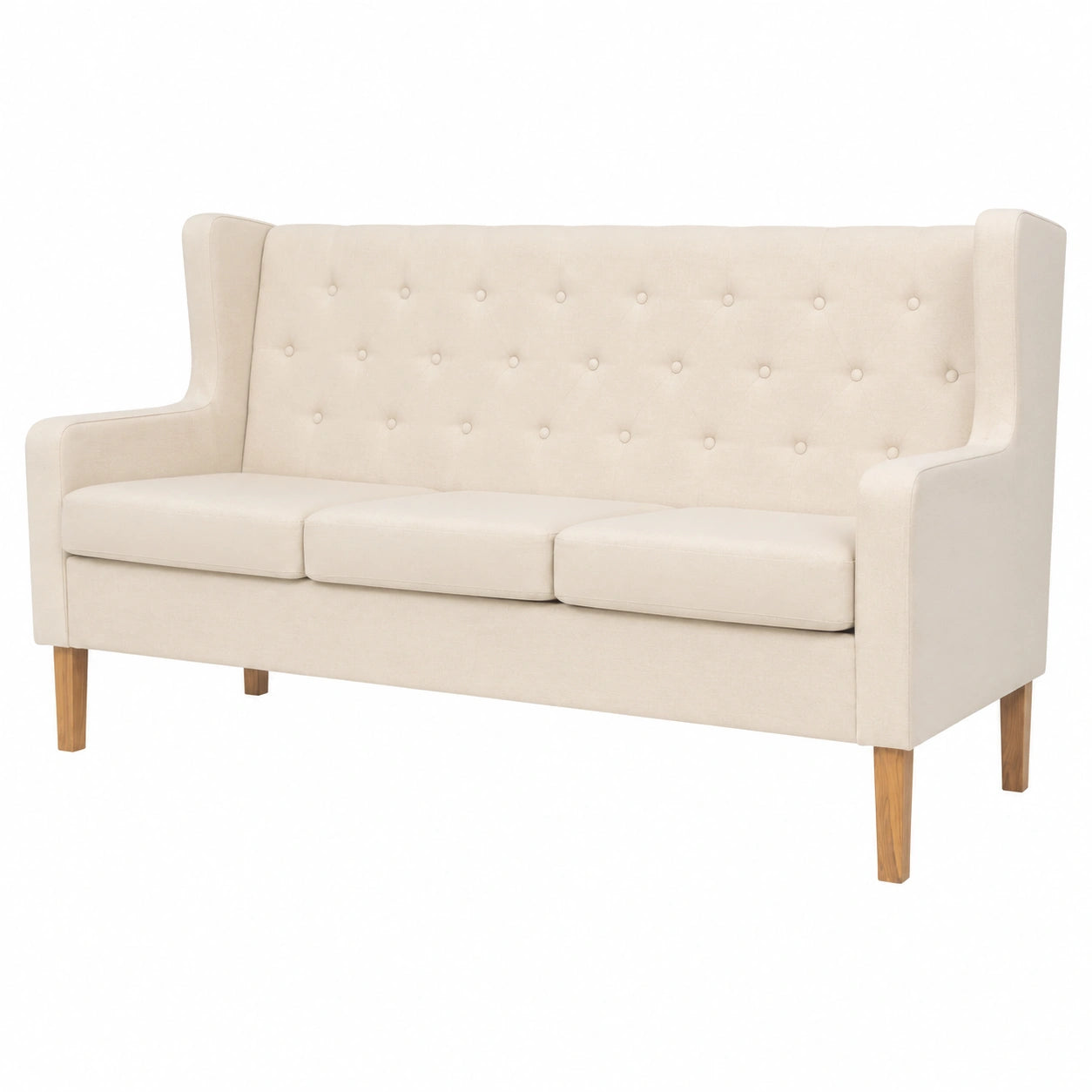Modernes 3-Sitzer Sofa, Cremeweiß, 180x68x90 cm, Massivholz & Polyester, Belastbar bis 110 kg/Platz
