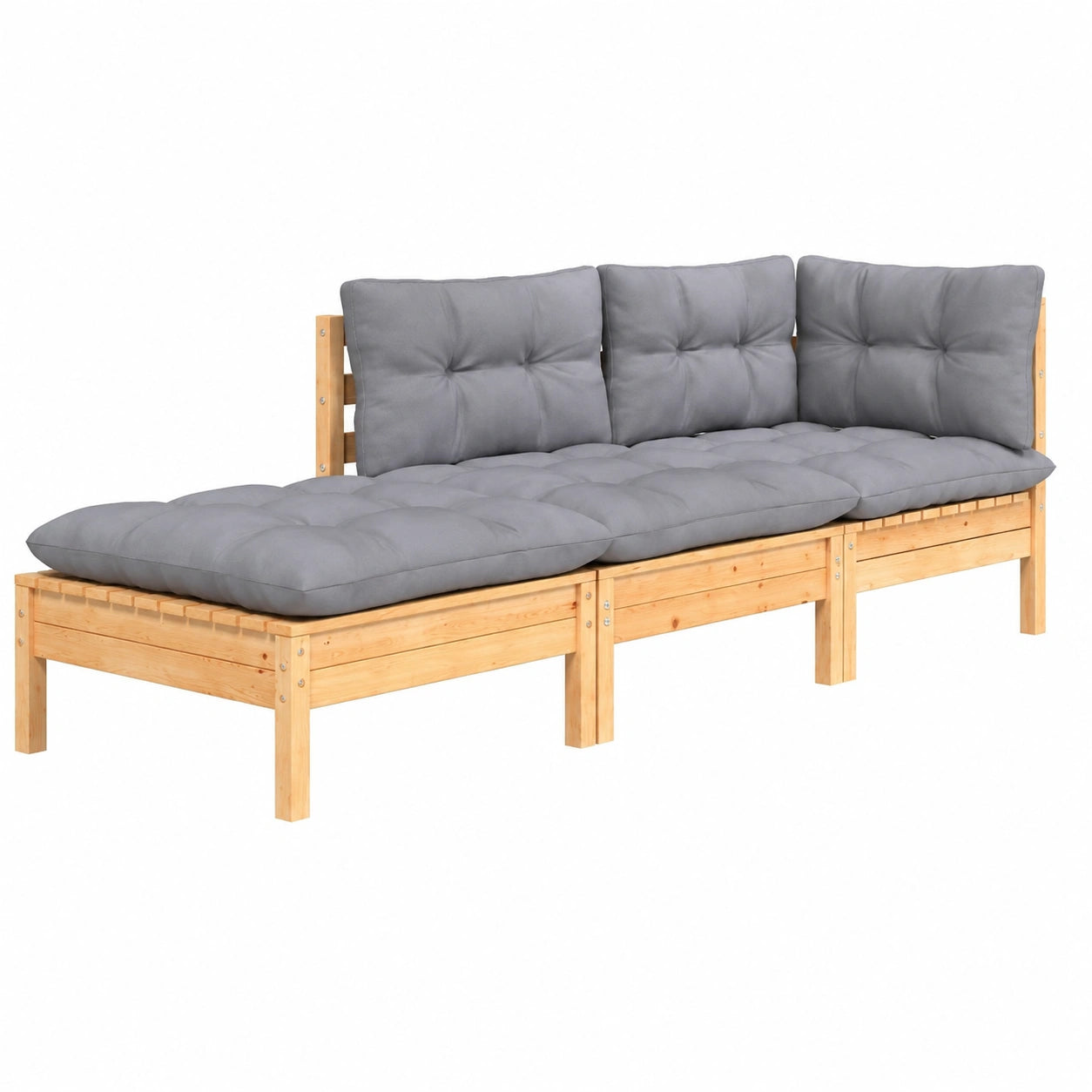 Modulares Garten-Lounge-Set aus Kiefernholz mit grauen Kissen, 3-teilig