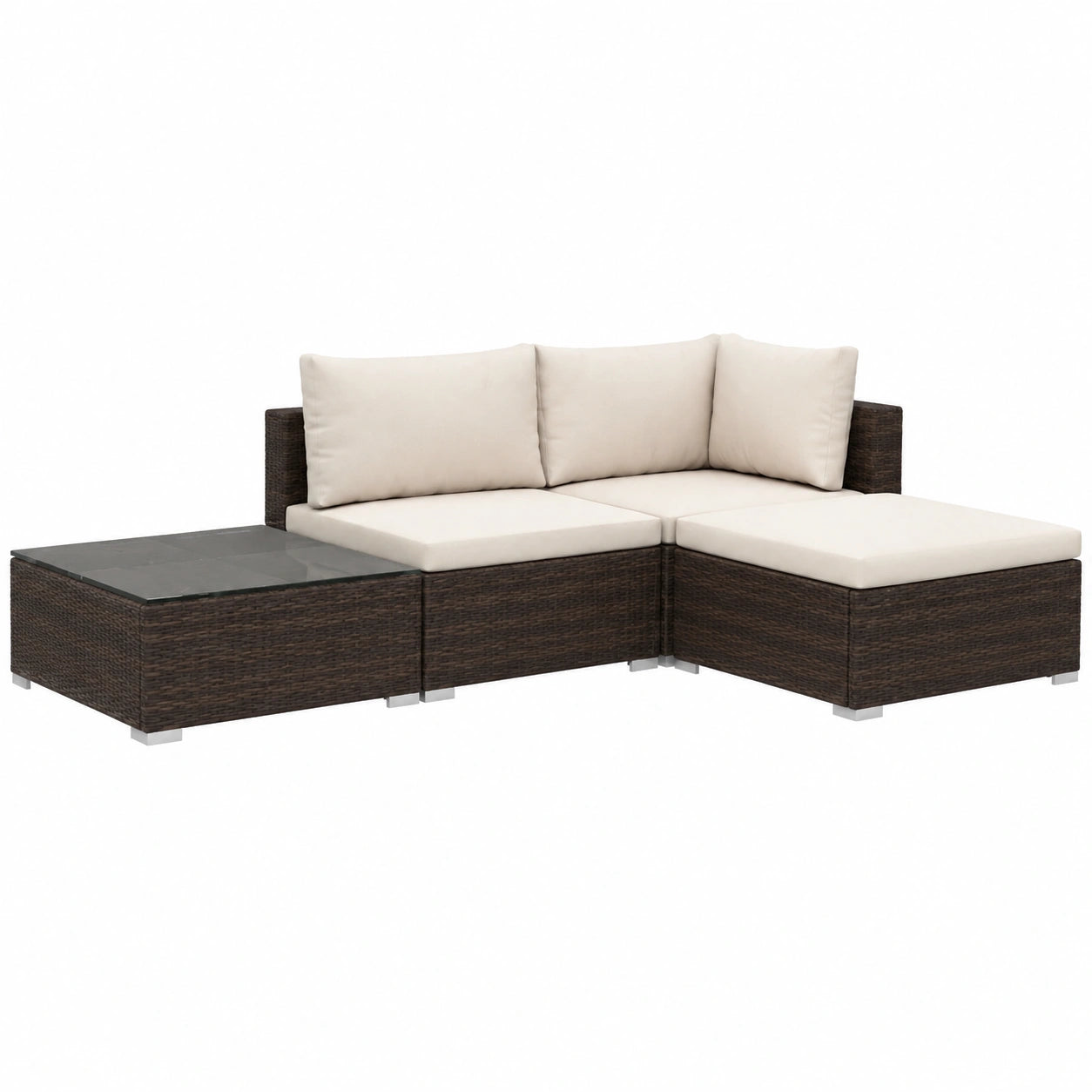 4-teilige Garten-Lounge-Set aus Poly Rattan, Braun mit Kissen