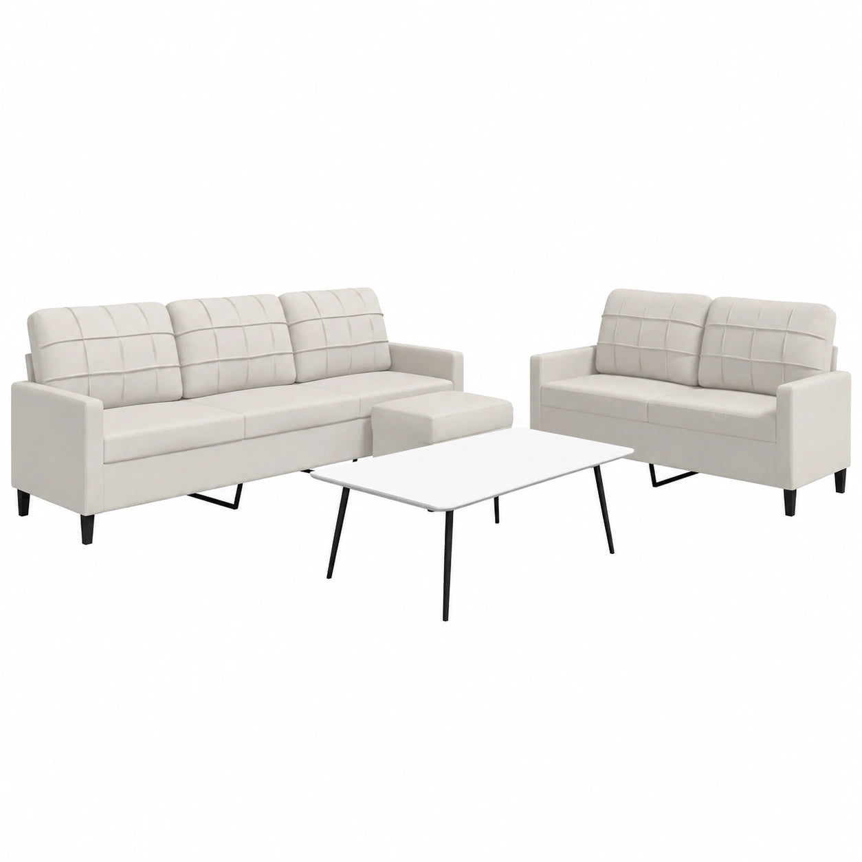 Elegante Sofagarnitur in Creme-Samt mit 2- und 3-Sitzer, inklusive Fußhocker, Vielseitiges Wohnzimmermöbel für Komfort und Stil