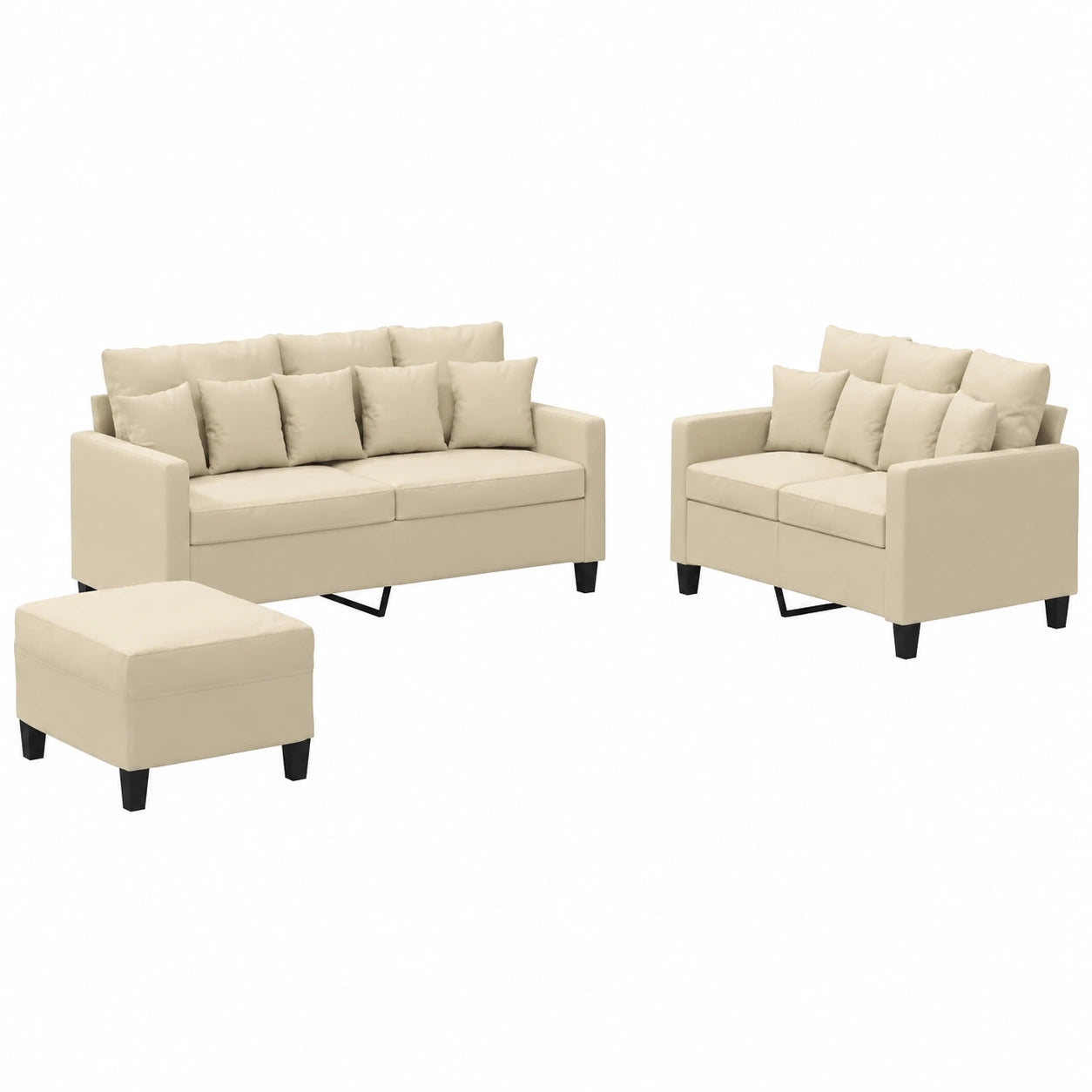 Moderne 3-teilige Sofagarnitur Creme mit Relaxfunktion und Kissen, inklusive Fußhocker