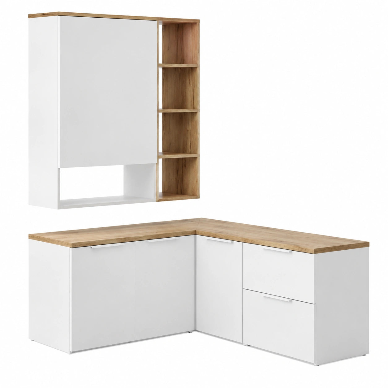 Vicco Wohnwand Set Wido, Weiß/Sonoma Eiche, 5-teilig, erweiterbar mit Wido-Serie