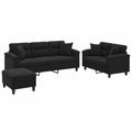 Moderne 3-teilige Sofagarnitur aus Mikrofaser, inkl. Fußhocker, 2-Sitzer und 3-Sitzer, Komfort-Couch-Set für Wohnzimmer, Schwarz