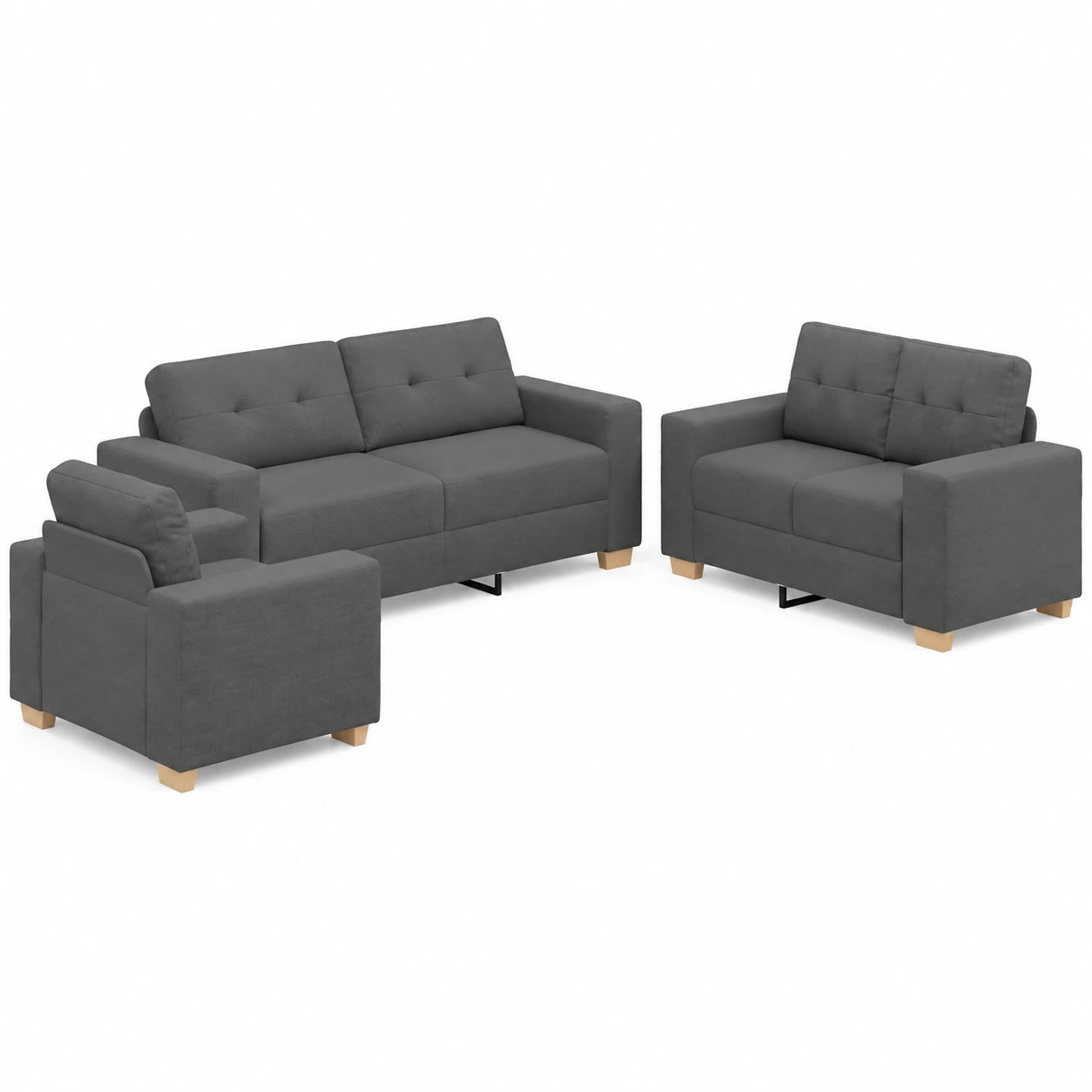 Modernes 3-teiliges Sofa-Set aus Leinenmischgewebe in Dunkelgrau