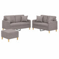 Sofagarnitur 3-teilig, Doppel-Sofa Set mit Hocker & Kissen, Stoffbezug in Taupe, langlebige Wohnzimmermöbel