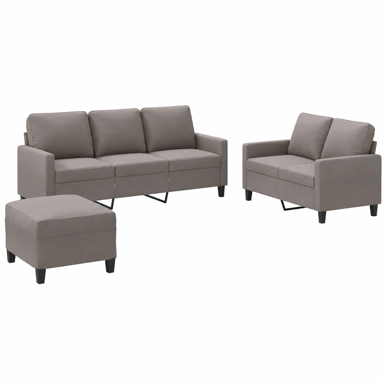 Moderne 3-teilige Sofagarnitur in Taupe mit 2- und 3-Sitzer sowie Hocker – Langlebiges Polyester und stabiles Gestell