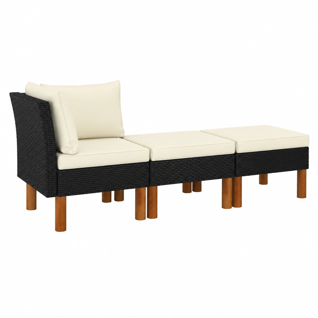 3-tlg. Garten-Lounge-Set aus massivem Eukalyptusholz mit Ecksofa und Fußhocker