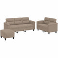 Moderne 3-teilige Mikrofaser Sofagarnitur in Taupe mit robustem Metallrahmen, inklusive 2-Sitzer, 3-Sitzer und Hocker – Komfortable Polsterung für Wohnzimmer, Gästezimmer und Büro