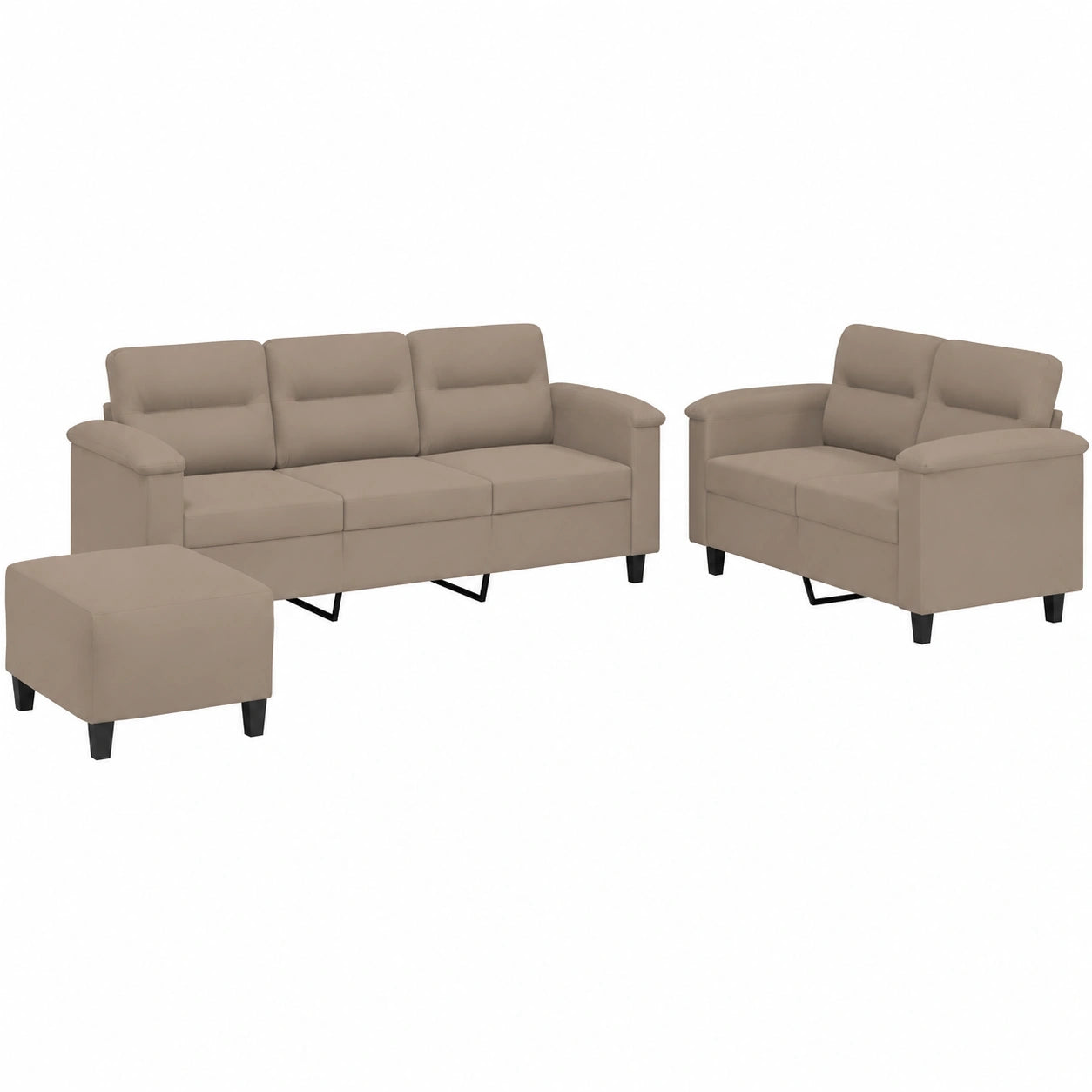 Moderne 3-teilige Mikrofaser Sofagarnitur in Taupe mit robustem Metallrahmen, inklusive 2-Sitzer, 3-Sitzer und Hocker – Komfortable Polsterung für Wohnzimmer, Gästezimmer und Büro