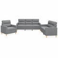 Elegante Sofagarnitur in Hellgrau mit Sesseln und Sofas, Stoffmöbel-Set für das Wohnzimmer