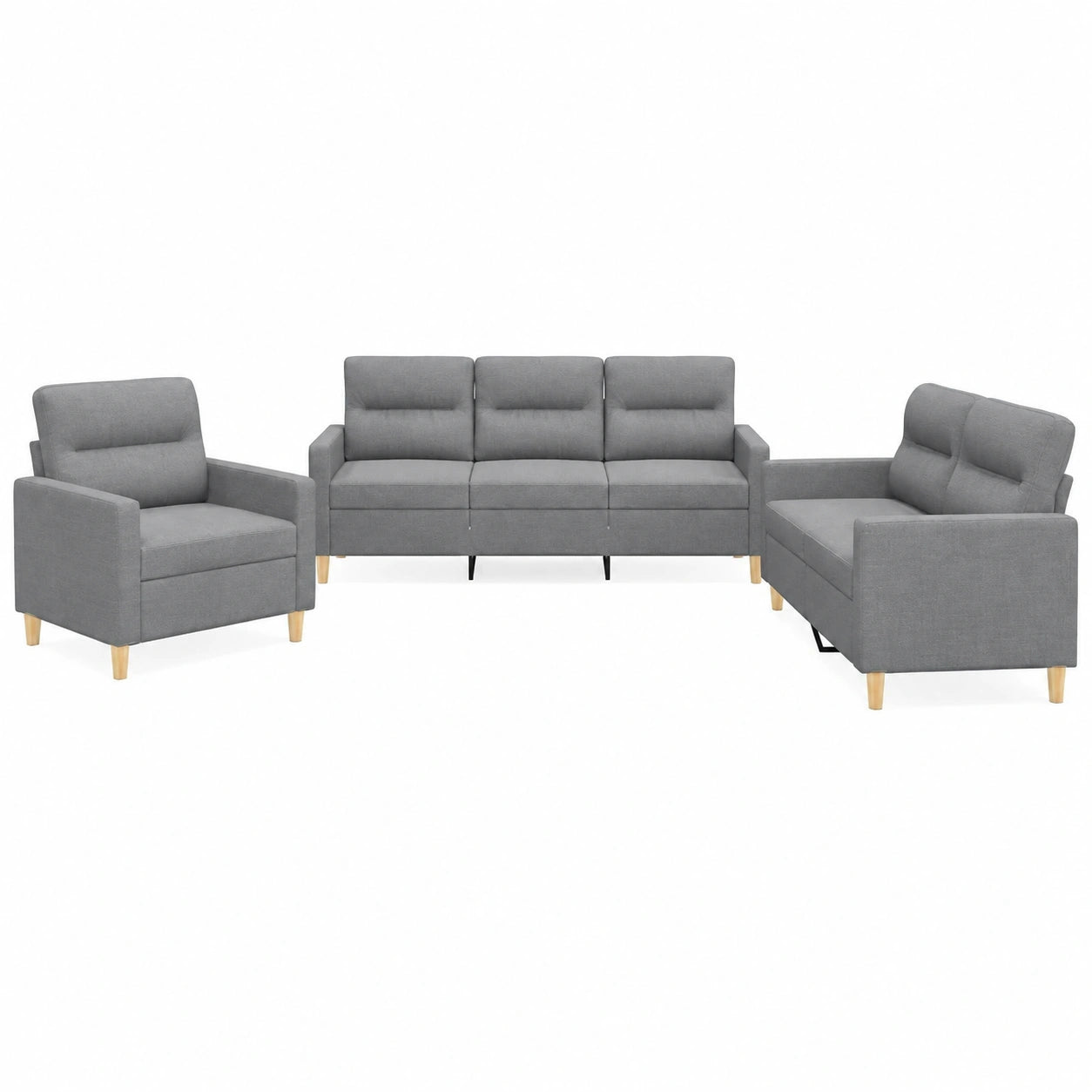 Elegante Sofagarnitur in Hellgrau mit Sesseln und Sofas, Stoffmöbel-Set für das Wohnzimmer