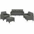 Modernes 4-teiliges Sofaset in Dunkelgrau mit Kissen - Bequemes Wohnzimmermöbel inkl. Sessel, 2-Sitzer, 3-Sitzer und Hocker