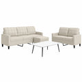 Elegante 3-teilige Sofagarnitur in Creme aus Samt: 2-Sitzer, 3-Sitzer und Hocker