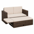 Polyrattan Gartensofa Set Braun mit Stauraum und Klappfußbank, Inklusive Kissen und Tisch