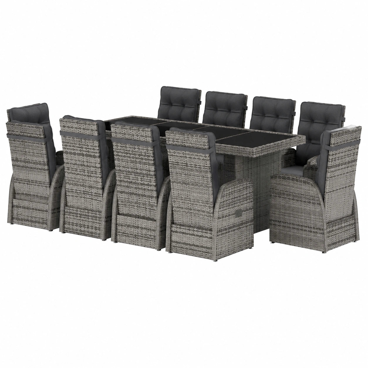 Gartenmöbel-Set 11-teilig mit Kissen, Poly Rattan, Grau