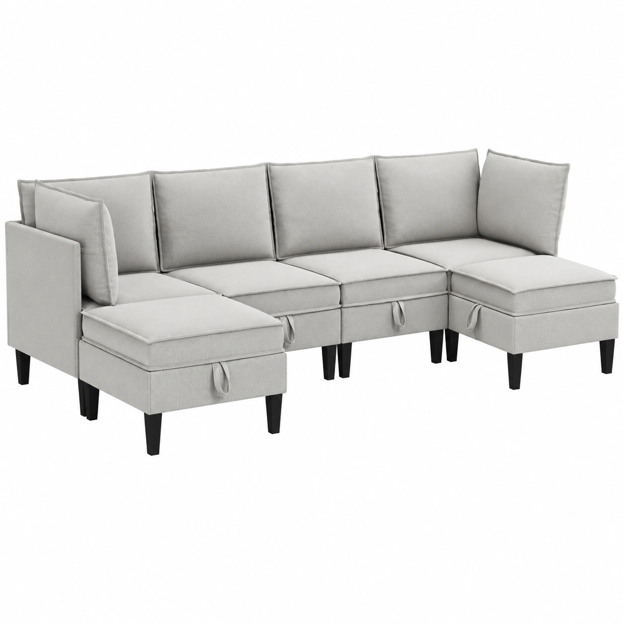 Modulares Ecksofa-Set, 6-teilig, hellgrau, inklusive Hocker, ergonomisches Design, modernes Wohnzimmermöbel