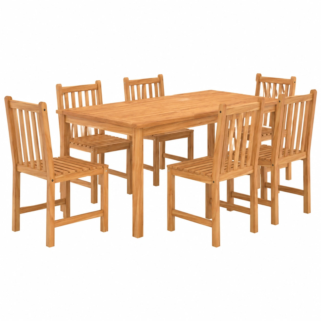 Teakholz Garten-Essgruppe, 7-tlg., Wetterfeste 200x100 cm Tisch mit 6 Stühlen, Ideal für Terrasse und Innenbereich