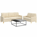 Moderne 2-teilige Sofagarnitur in Creme mit 2- und 3-Sitzer, Kissen und robustem Design