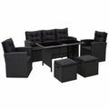 Poly-Rattan Gartensofa Set Schwarz mit Kissen - 6-teilig