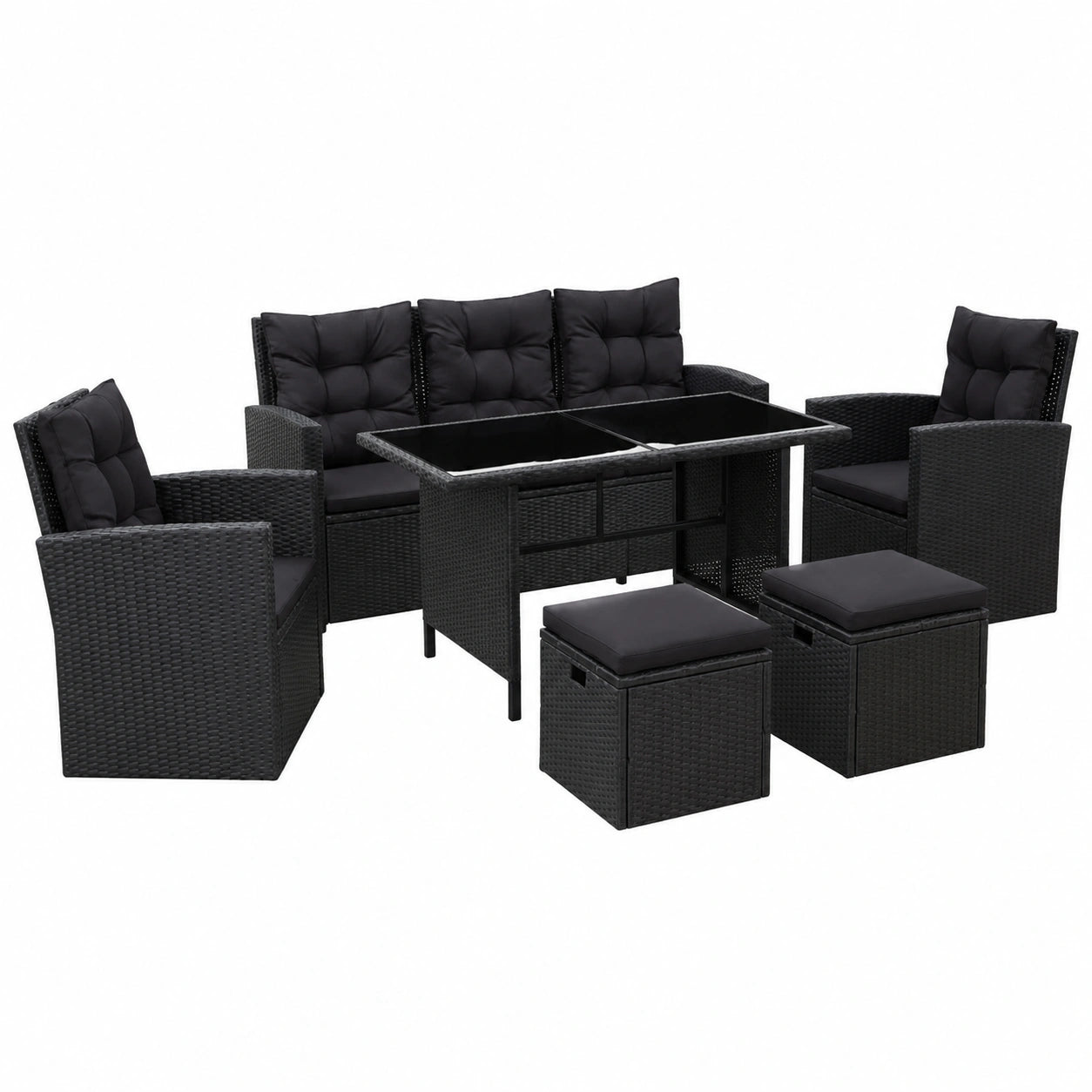 Poly-Rattan Gartensofa Set Schwarz mit Kissen - 6-teilig
