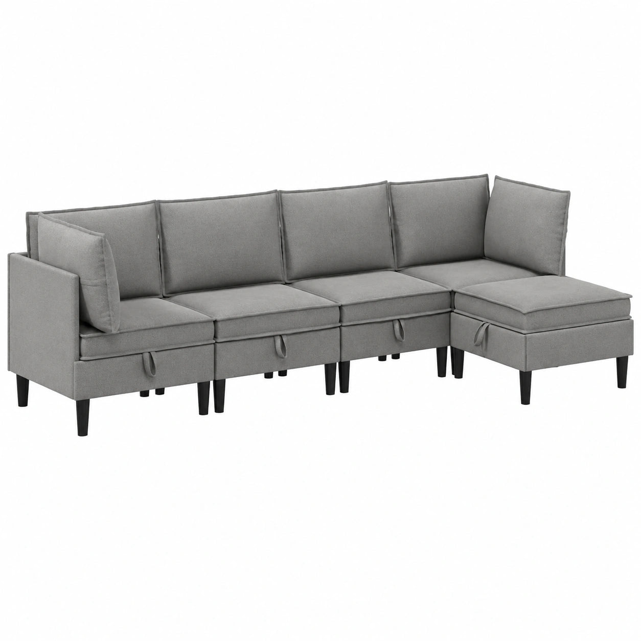 Moderne Ecksofa-Garnitur Dunkelgrau – 5-teilig mit Mittelteil und Hocker, Ergonomisch und Langlebig