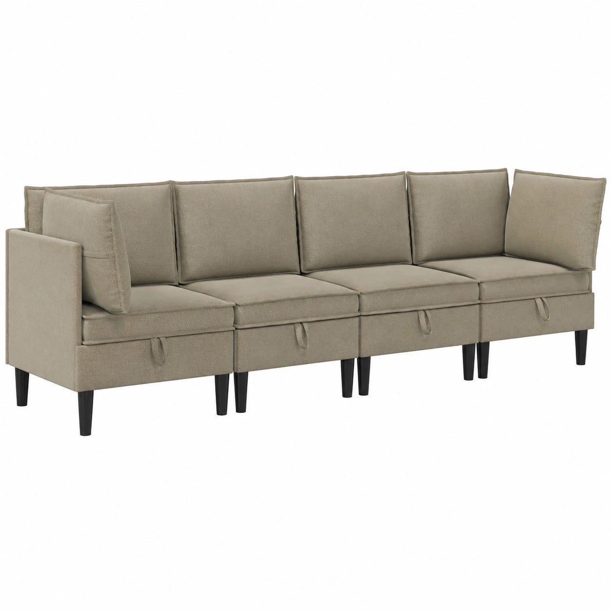 Moderne 4-teilige Stoffsofa-Garnitur in Khaki, Langlebiges Wohnzimmermöbel-Set mit Sperrholzrahmen, Komfortables Design für 4 Personen