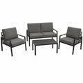 Vancouver 4-teiliges Loungeset für Garten, anthrazitfarbenes Aluminium mit grauen Polstern, wetterfest