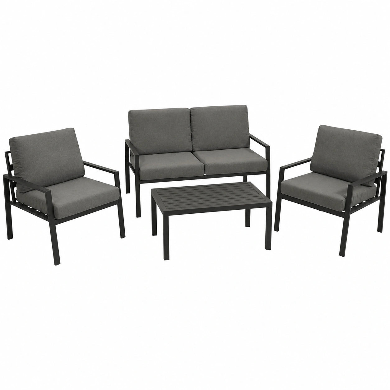 Vancouver 4-teiliges Loungeset für Garten, anthrazitfarbenes Aluminium mit grauen Polstern, wetterfest