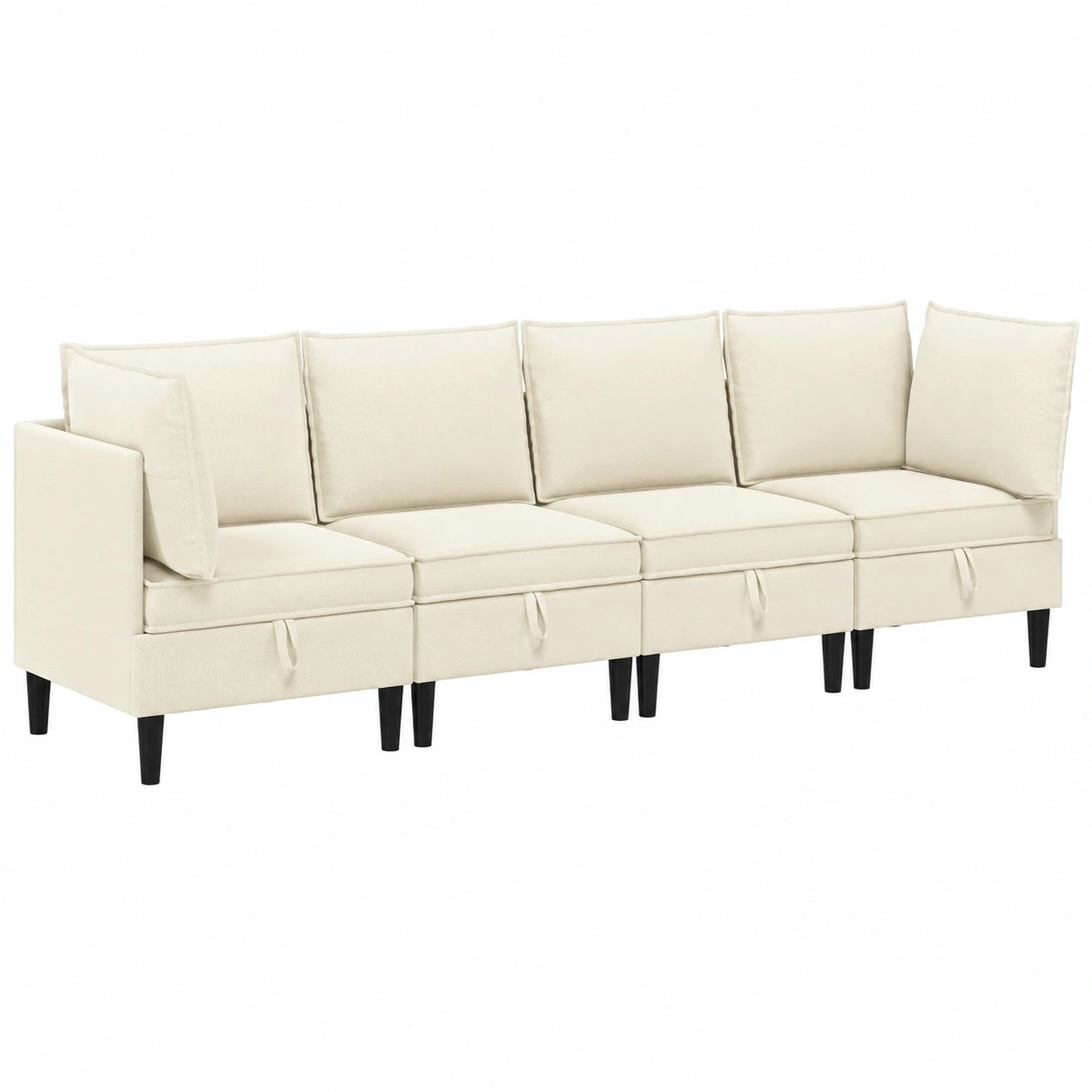 Moderne Ecksofa-Garnitur mit Schlaffunktion für Wohnzimmer und Büro, Creme-Braun, 4-teilig