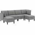 Modulares 6-teiliges Sofa-Set aus Stoff in Dunkelgrau, modernes Ecksofa mit Hockern, robuste Polstermöbel für das Wohnzimmer, flexibel kombinierbar