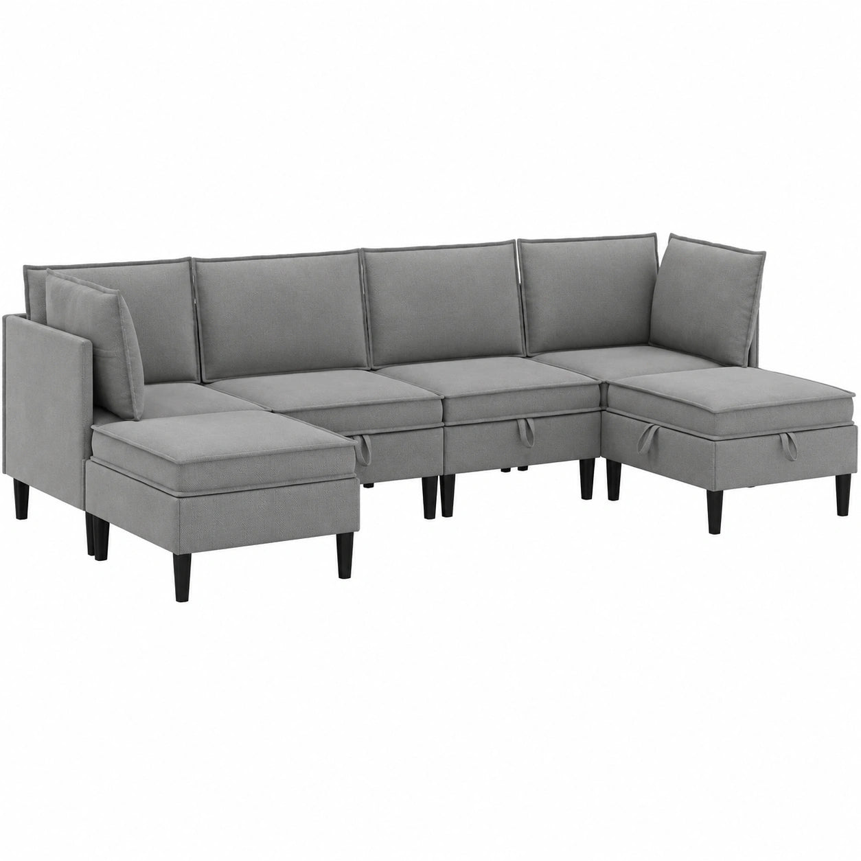 Modulares 6-teiliges Sofa-Set aus Stoff in Dunkelgrau, modernes Ecksofa mit Hockern, robuste Polstermöbel für das Wohnzimmer, flexibel kombinierbar