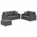 3-teilige Sofagarnitur in Dunkelgrau, inklusive 2-Sitzer-Sofas, Hocker und Kissen, robustes Gestell, atmungsaktiver Stoff, perfekt für Wohnen, Lounge oder Büro