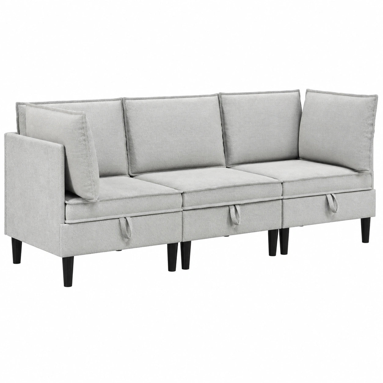 Modernes Ecksofa-Set aus Stoff, hellgrau, mit Stauraum und Sperrholzrahmen, robust und langlebig, 3-teiliges Wohnzimmermöbel, ideal für kleine Räume, Schlaf- und Loungesofa