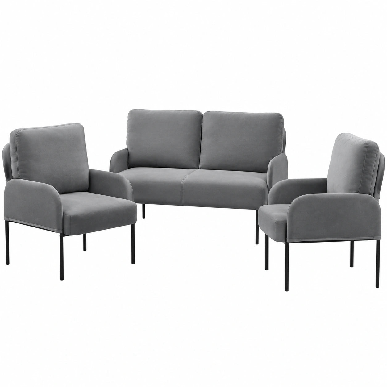 Moderne 3-teilige Sofagarnitur in Dunkelgrau mit Polyesterbezug, platzsparend und stilvoll