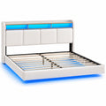 Modernes Polsterbett 160x200 cm mit LED, Kopfteil & Ladestation, Stauraum, Weiß