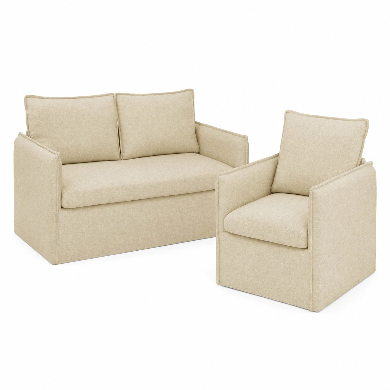 2-teiliges Creme-Sofa mit Metallrahmen und Holzarmlehnen, 136 x 82 x 85 cm - Modulares, Platzsparendes Wohnzimmermöbel