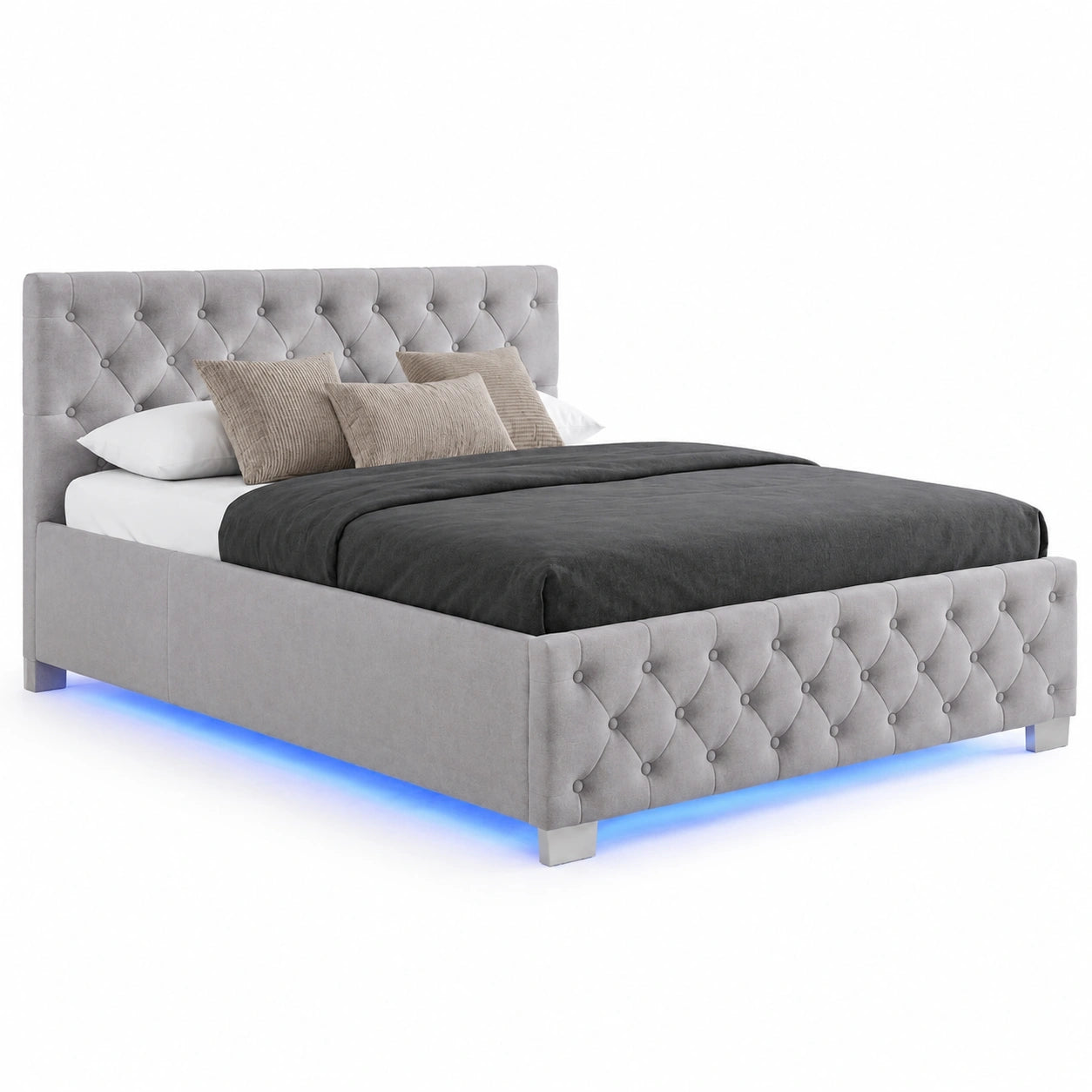 Chesterfield Polsterbett 180x200 cm mit Bettkasten, LED-Beleuchtung, dunkelgrau - Stauraumbett für Schlafzimmer